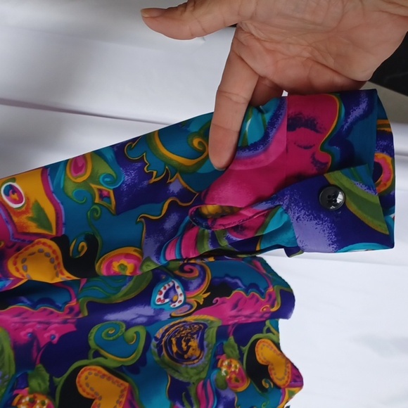 S.G. Sport Collection Vintage Psychedelic Bright Bold Floral Blouse Large - Picture 3 of 5